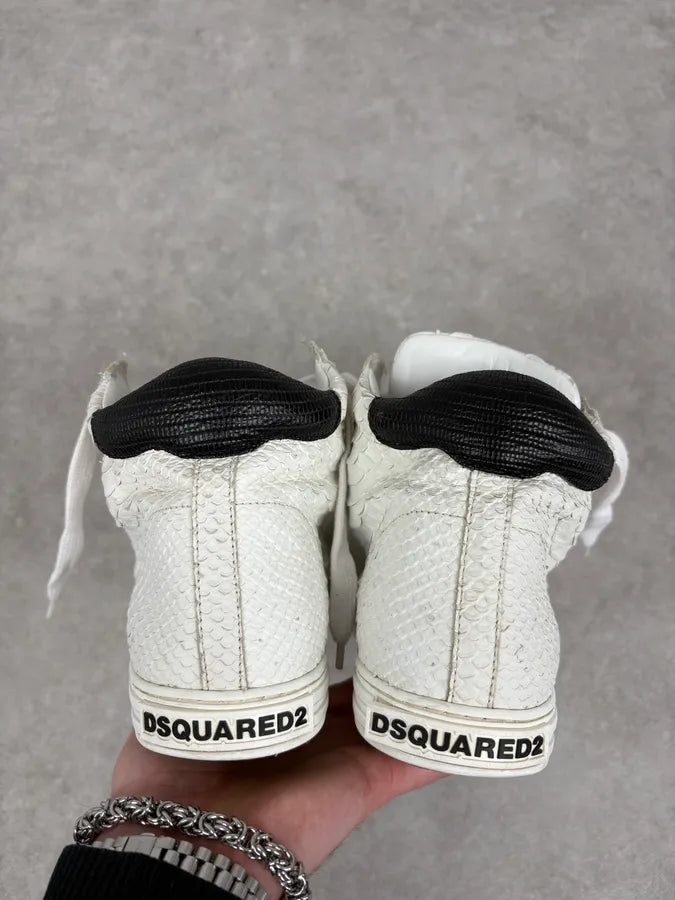 Dsquared2 White Snakeskin Python Leather High Sneakers eAOaNgt 4