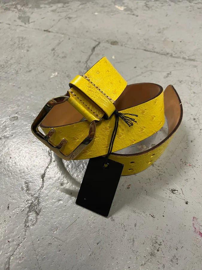 Dsquared2 Yellow Ostrich Effect Leather Belt PyWjtZF 1