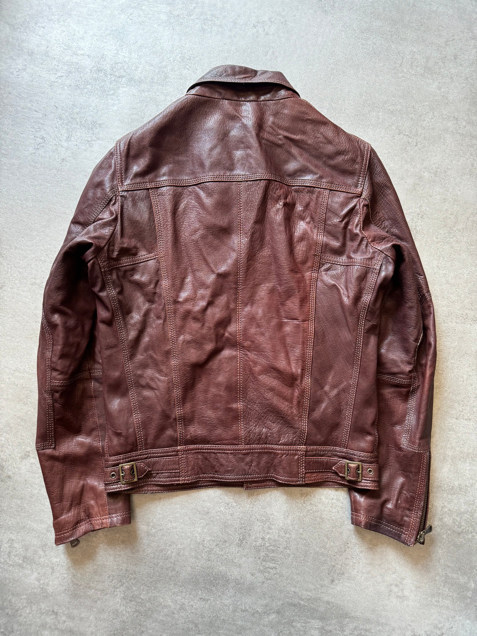 2000s Dolce & Gabbana Fighting Bordeaux Leather Jacket (M) - 5