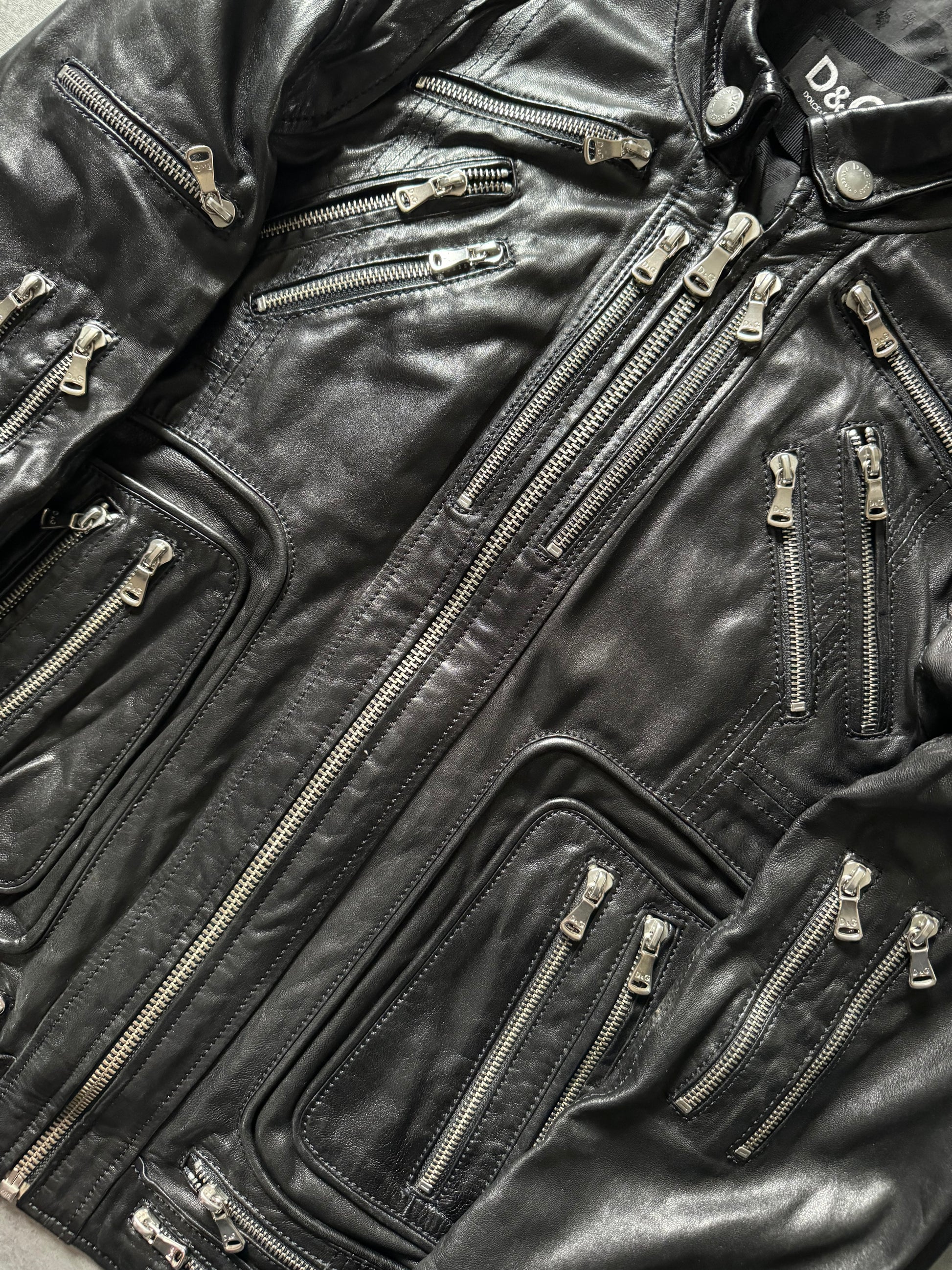 SS2008 Dolce & Gabbana 26 Zips Black Ultimate Leather Jacket (M) - 9