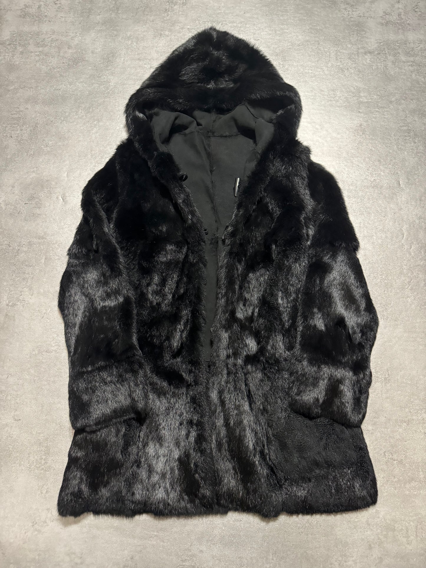 2000s Armani Reversible 2 in 1 Avant-Garde Black Rustic Fur Jacket (S) - 9