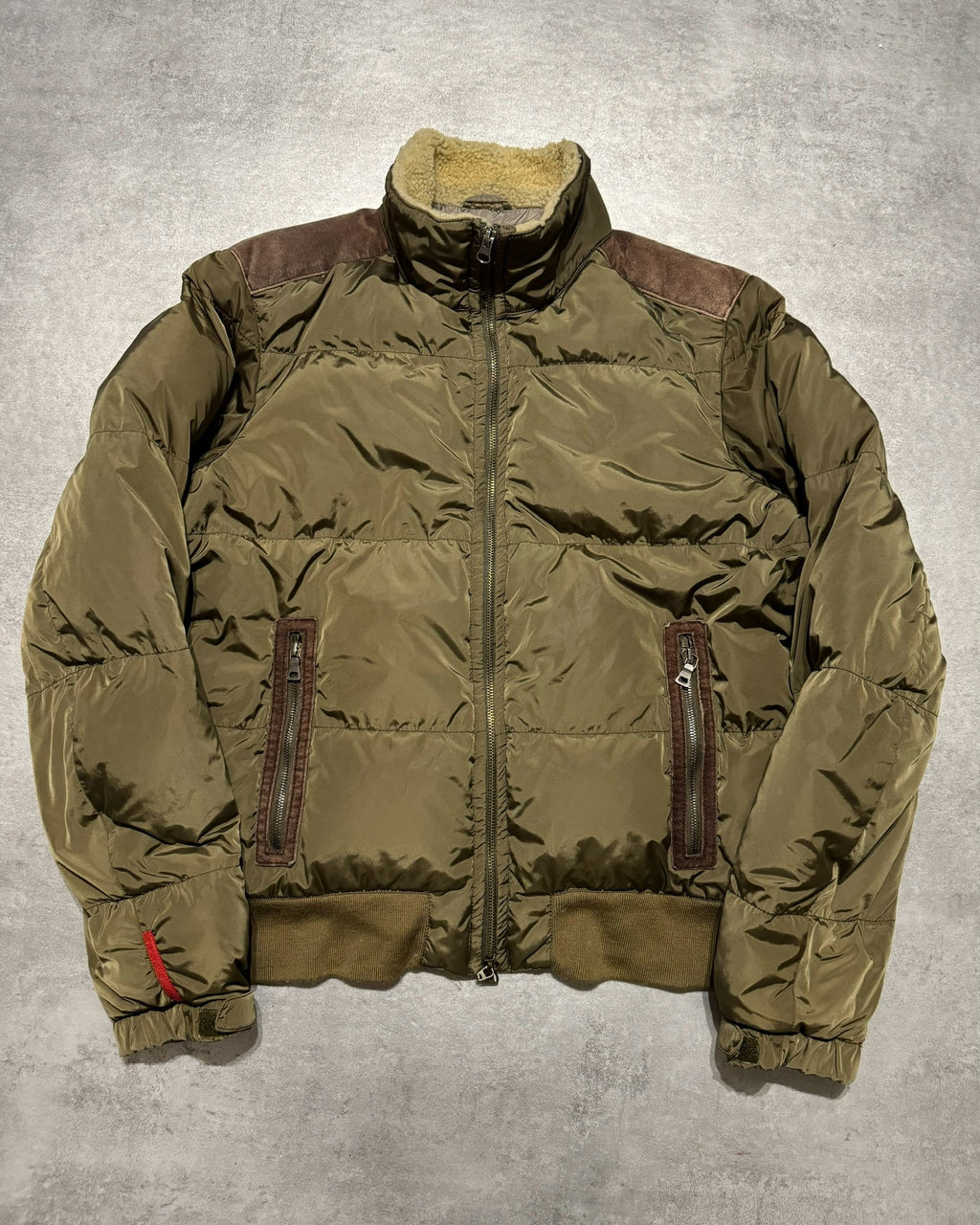 2000s Prada Linea Rossa Olive Puffer Padded Jacket (L) - 1