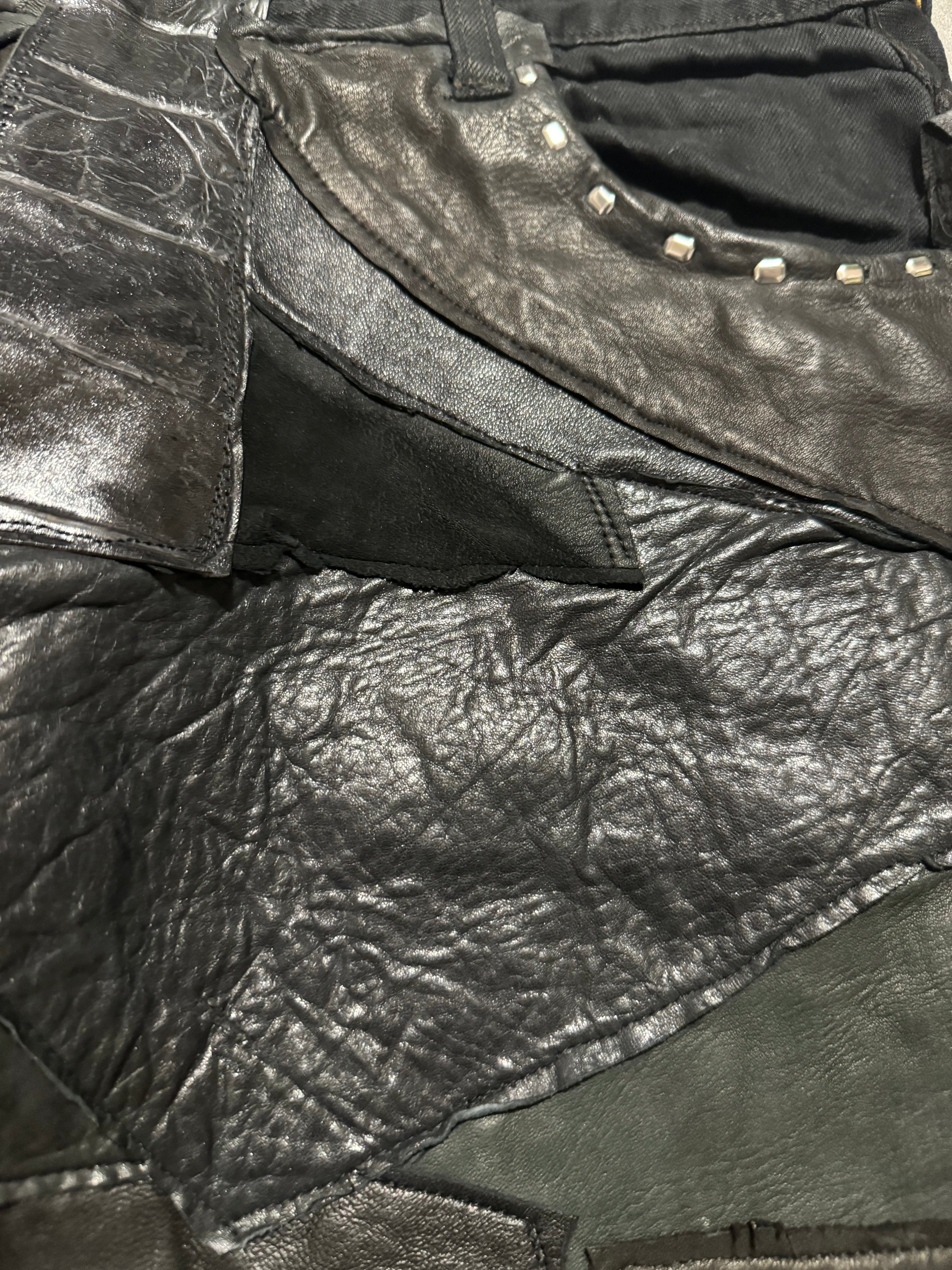 Artisanal Obscure Italian Lab Reworked Leather Crafted Black Pants (M/L) - 11