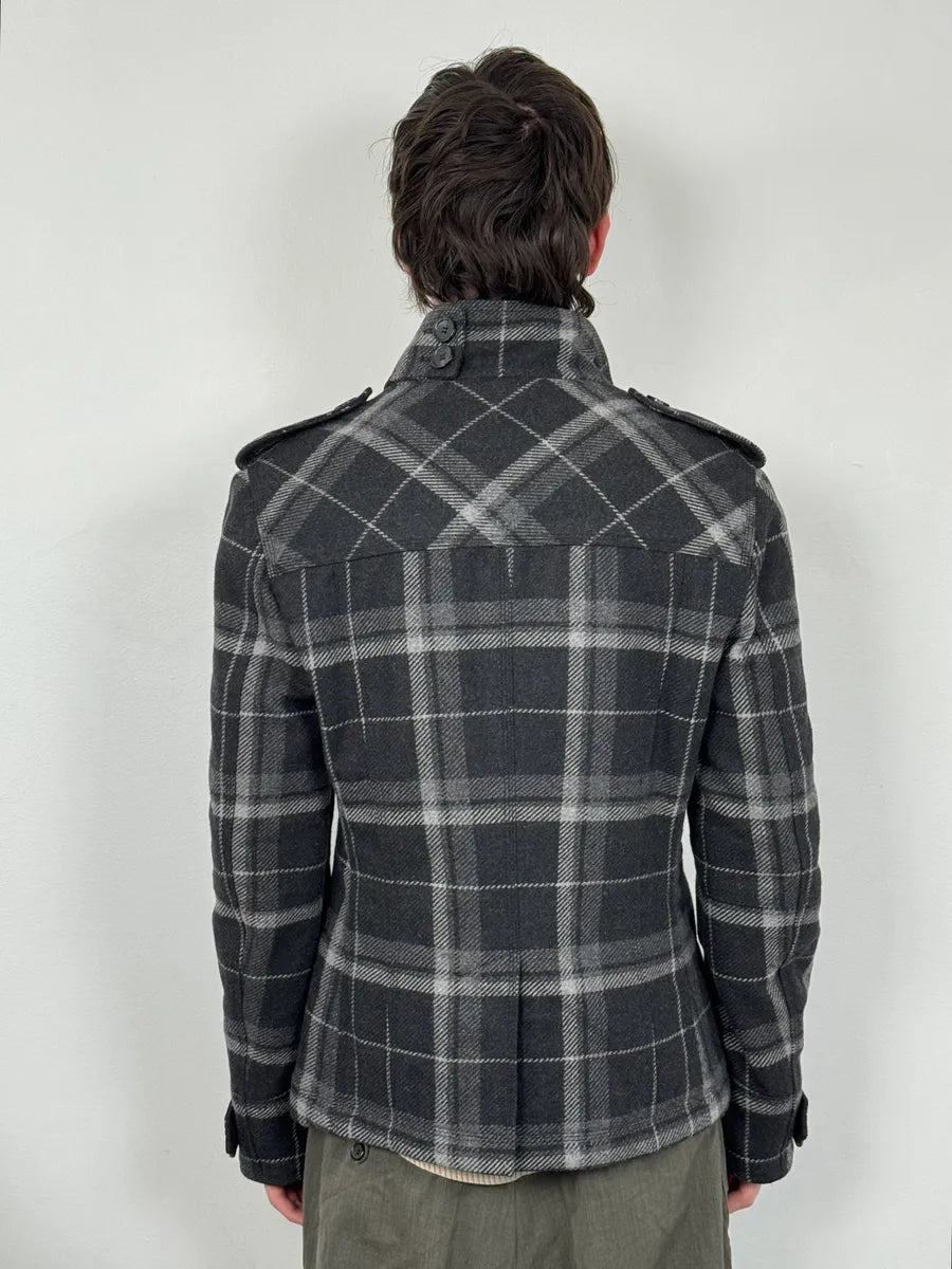 2000s Dolce & Gabbana Grey Checkered Wool Buttoned Jacket DZbWxyq 1