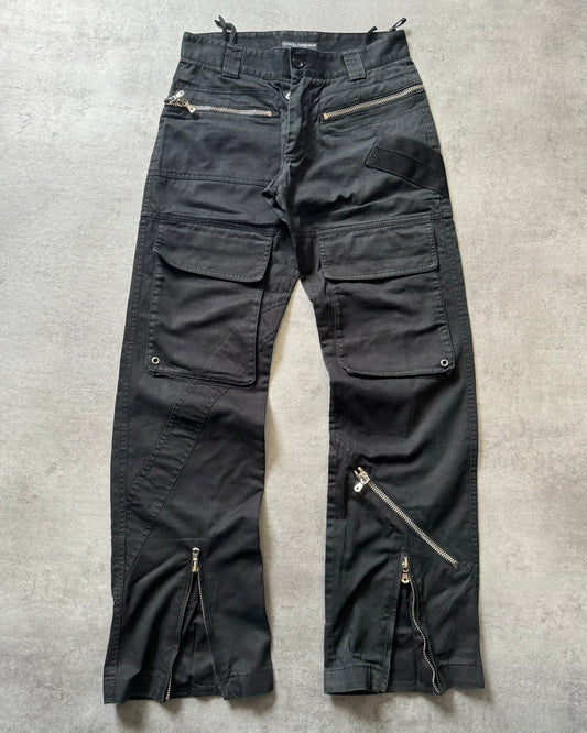 AW2002 Dolce & Gabbana Black Asymmetrical Multi Zips Cargo Pants (S) - 1