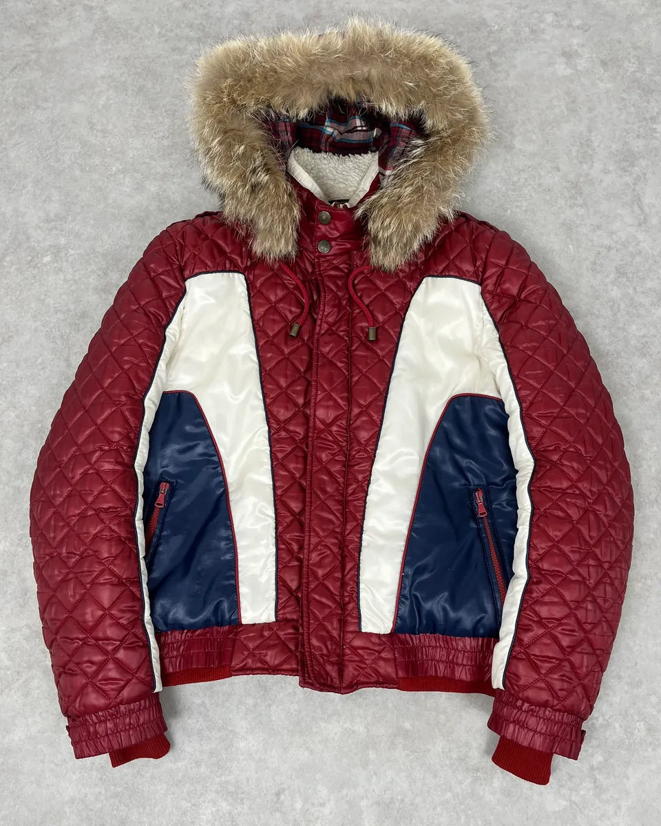 AW2008 Dolce & Gabbana White & Red British Fur Hooded Puffer Jacket jZwqQAM 0