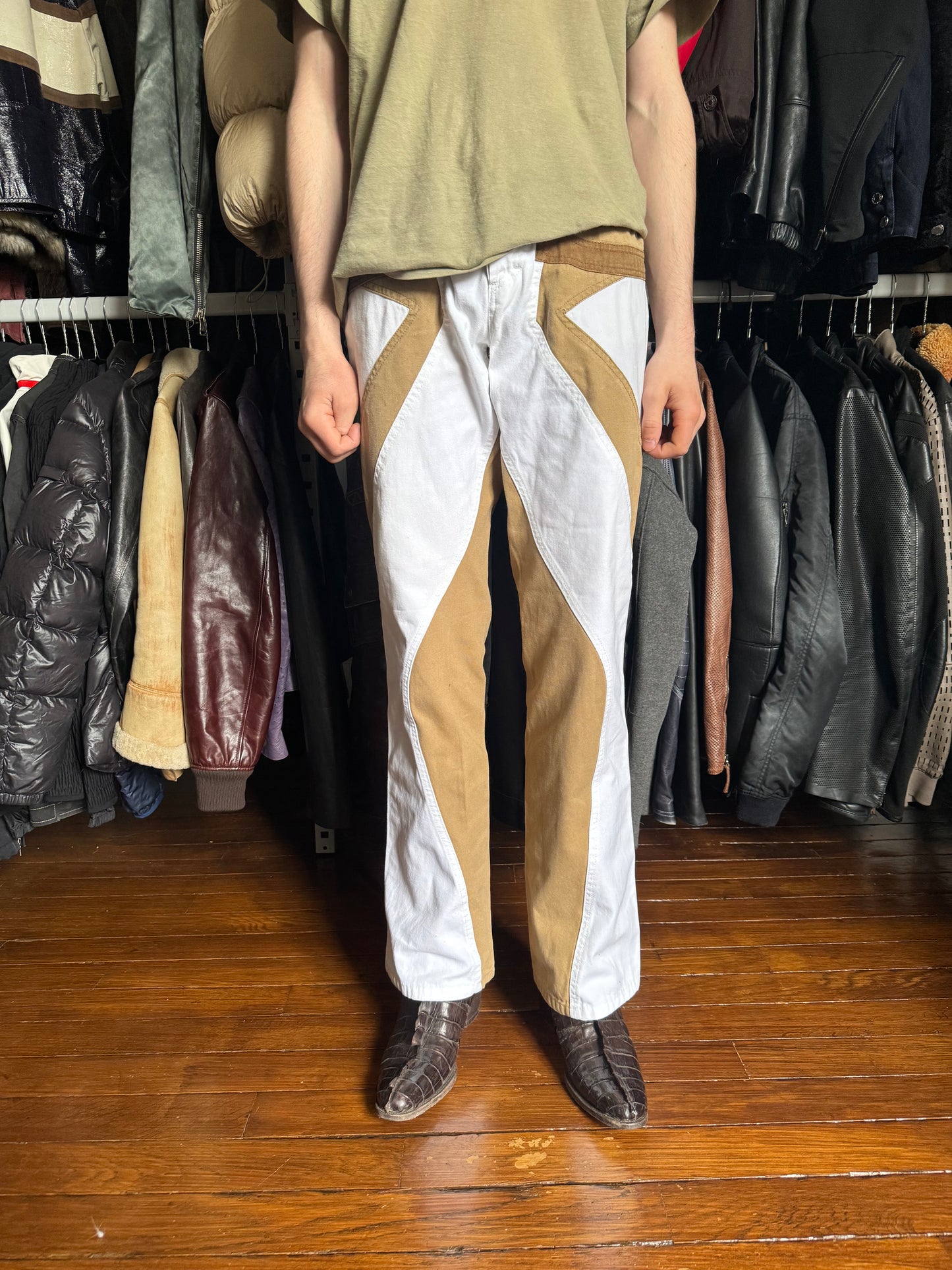 SS2004 Just Cavalli Geometrical Relaxed Tricolor Beige White Pants (M) - 2