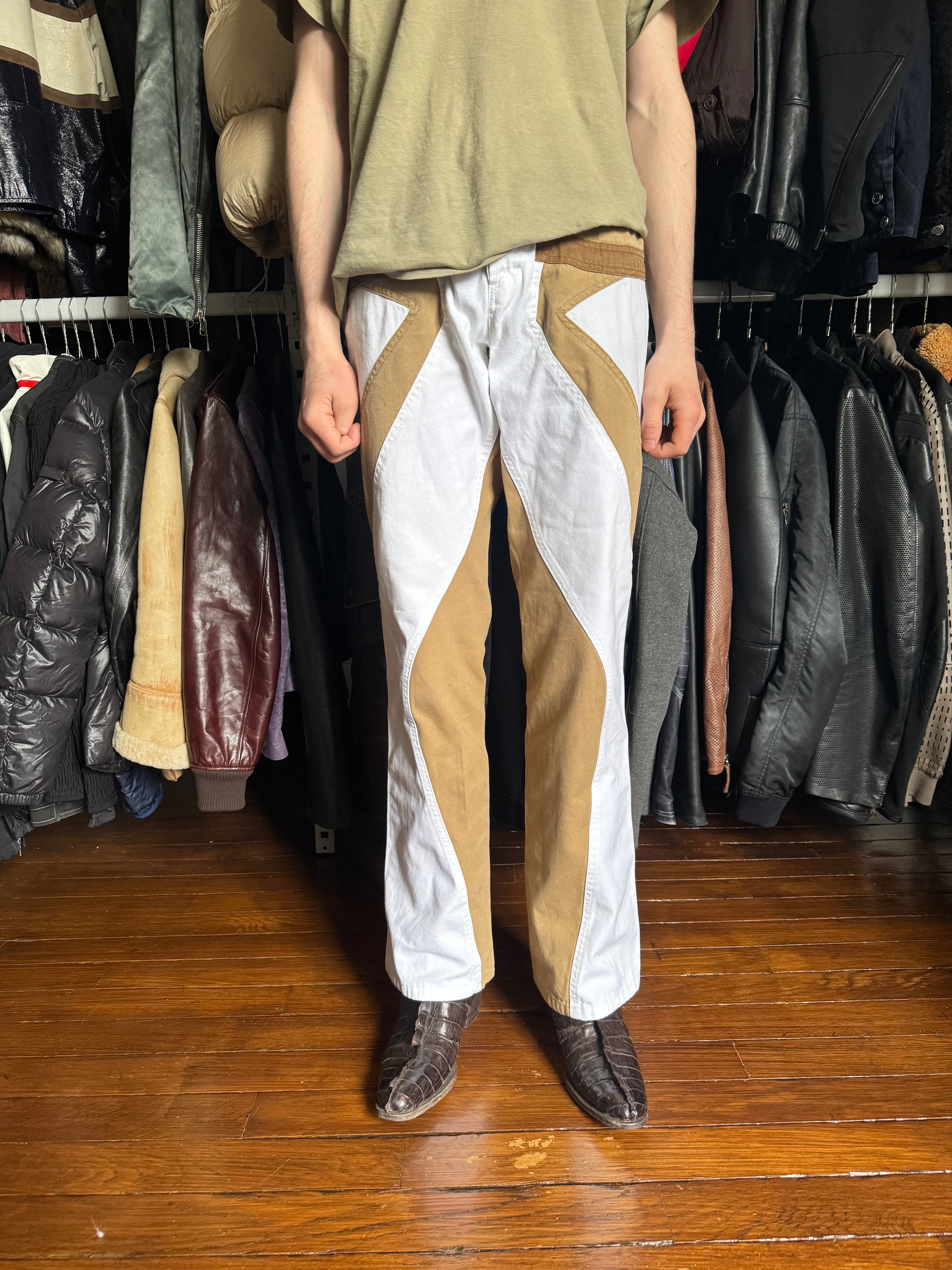 SS2004 Just Cavalli Geometrical Relaxed Tricolor Beige White Pants (M) - 2