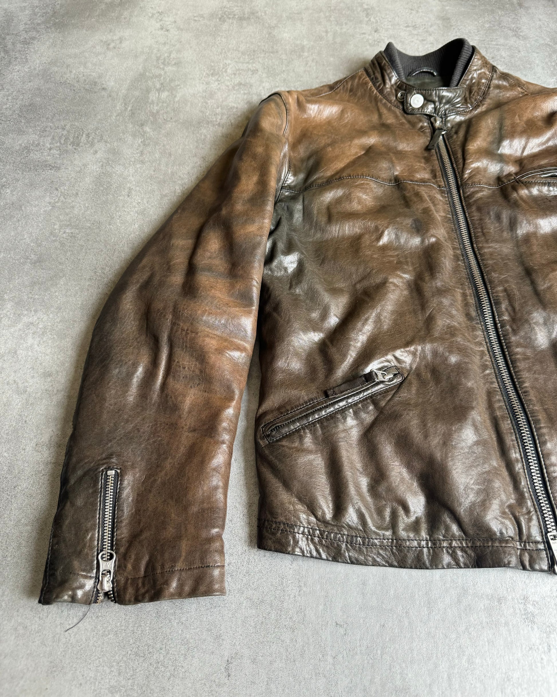 AW2008 Armani Brown Eroded Bomber Leather Jacket (L) - 10