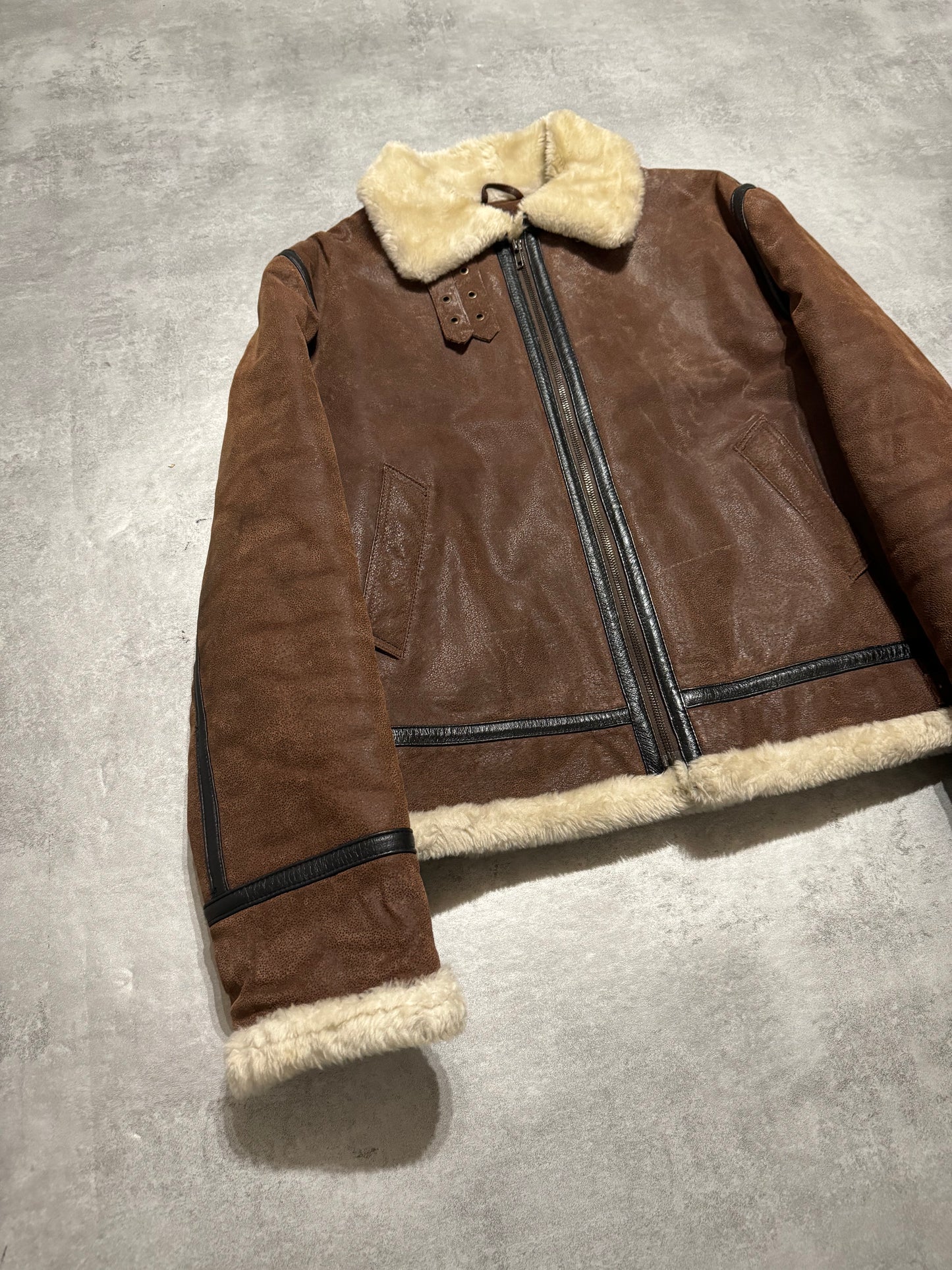 1990s Armani Brown Grained Shearling Leather Jacket (M) - 8