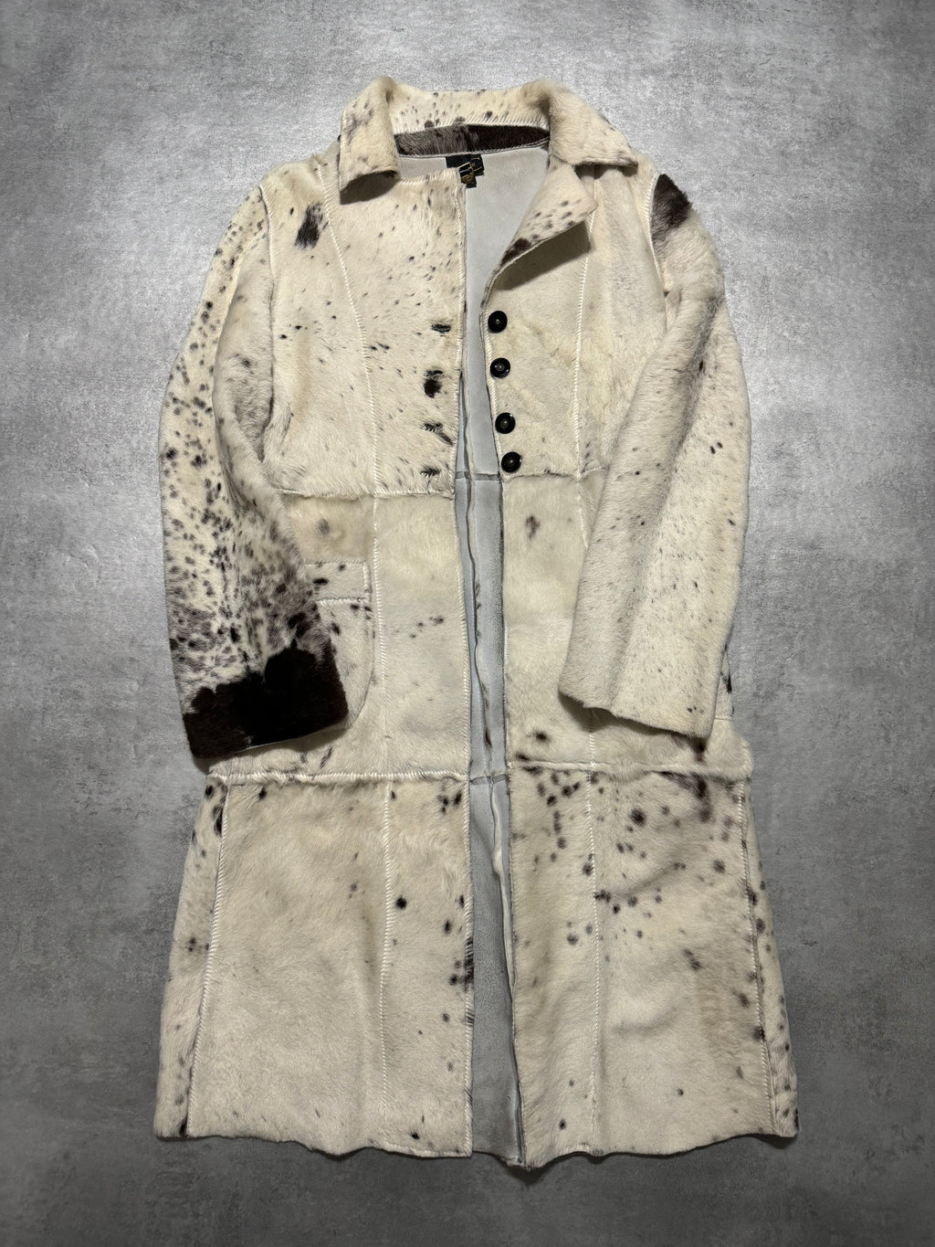 AW2006 Cavalli White Pony Hair Winter Leopard Effect Long Leather Jacket (XS/S) - 3