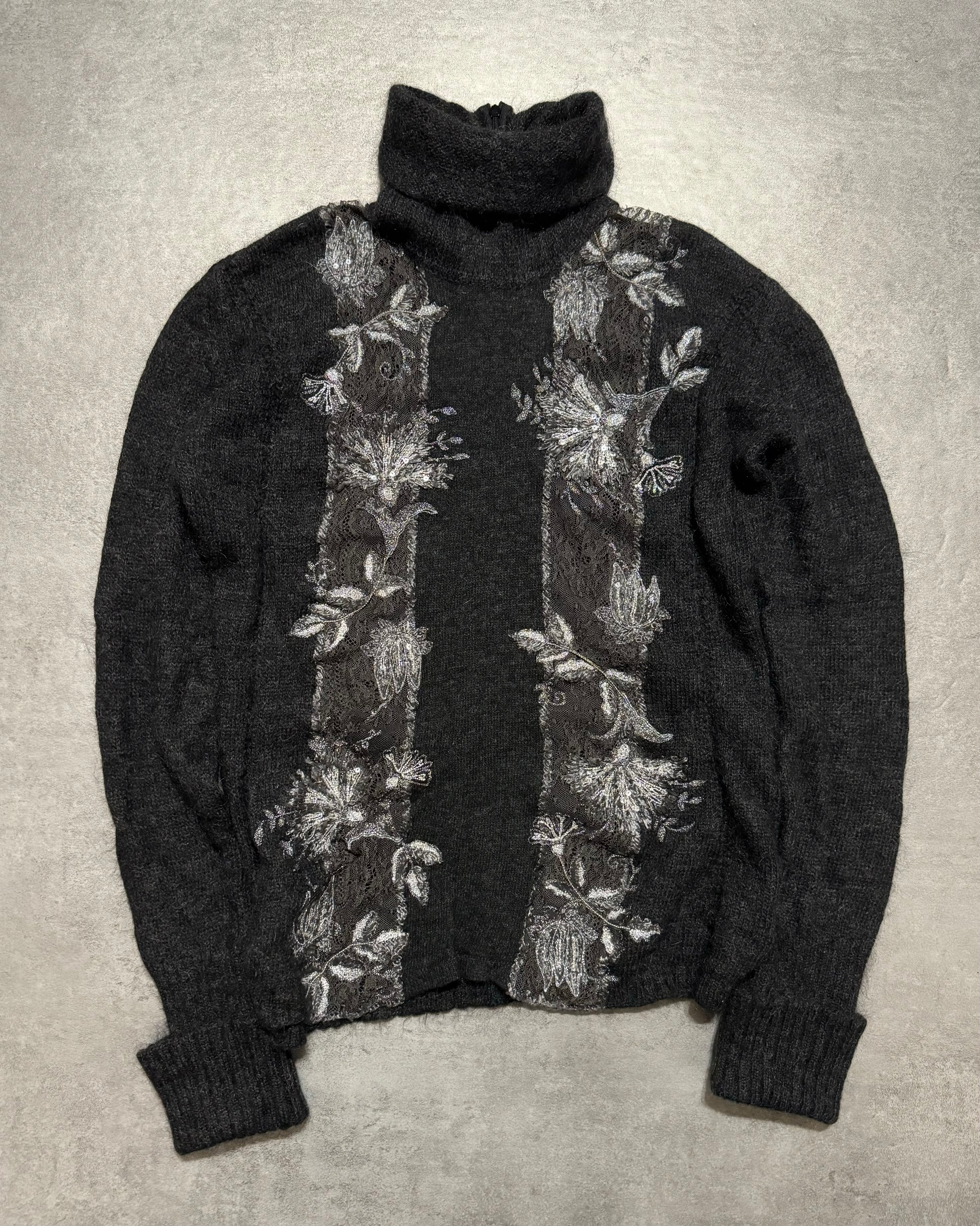 2000s Gianfranco Ferré Grey Wool Embroidered Back Sweater (S) - 9