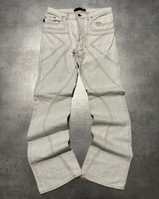 SS2004 Cavalli Geometrical Relaxed Triple White Pants (M) - 1