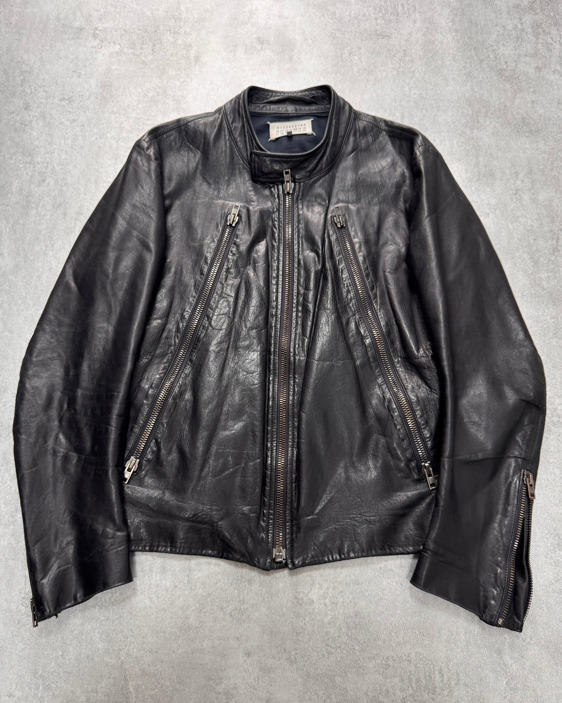 SS2014 Maison Margiela 5 Zip Premium Black Leather Jacket M