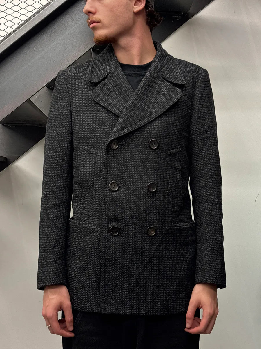 2000s Gucci Grey Wool Double-Breasted Quilted Coat eBFhxirt 1