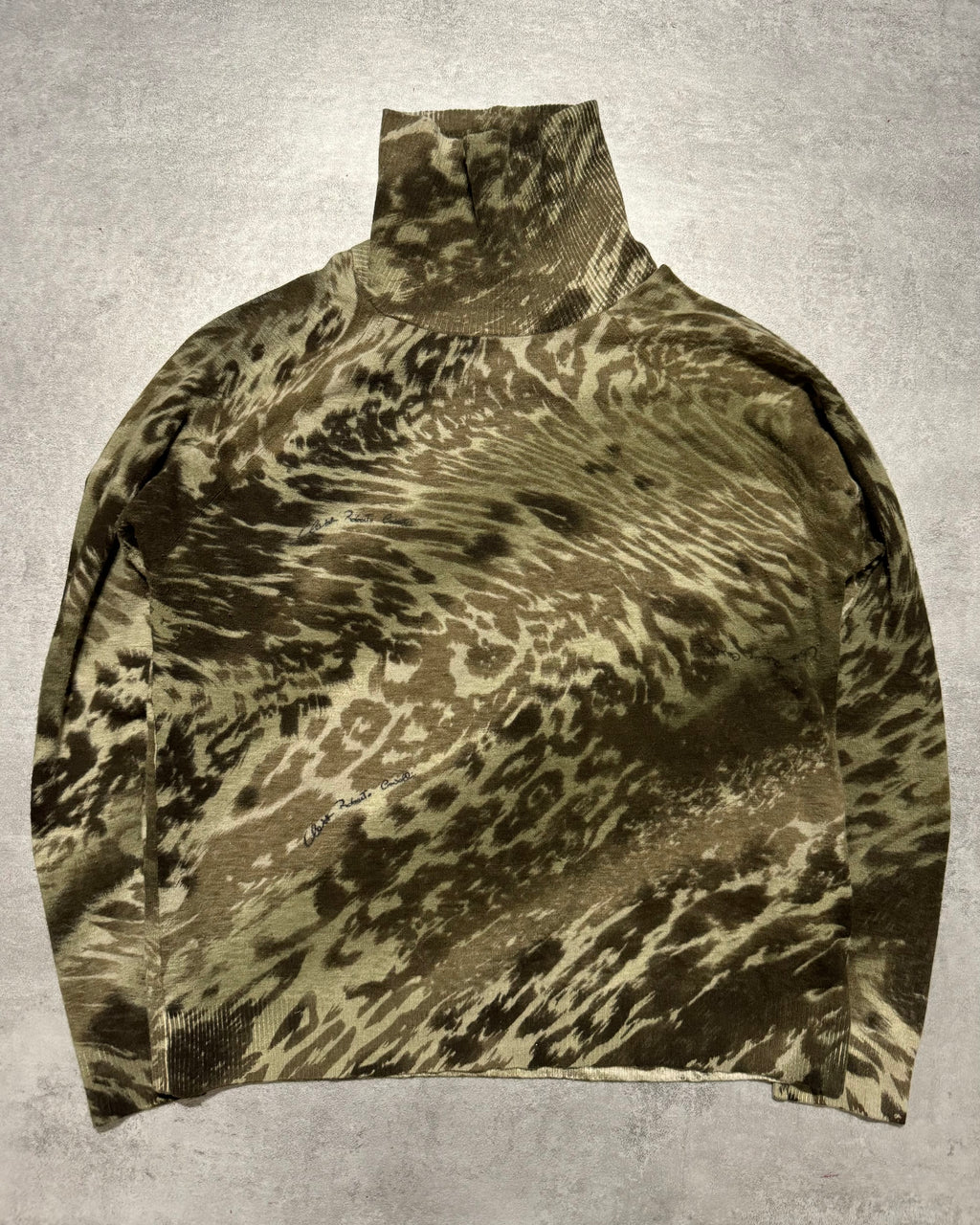 2000s Roberto Cavalli Green Camo Effect Turtleneck Sweater (S) - 1