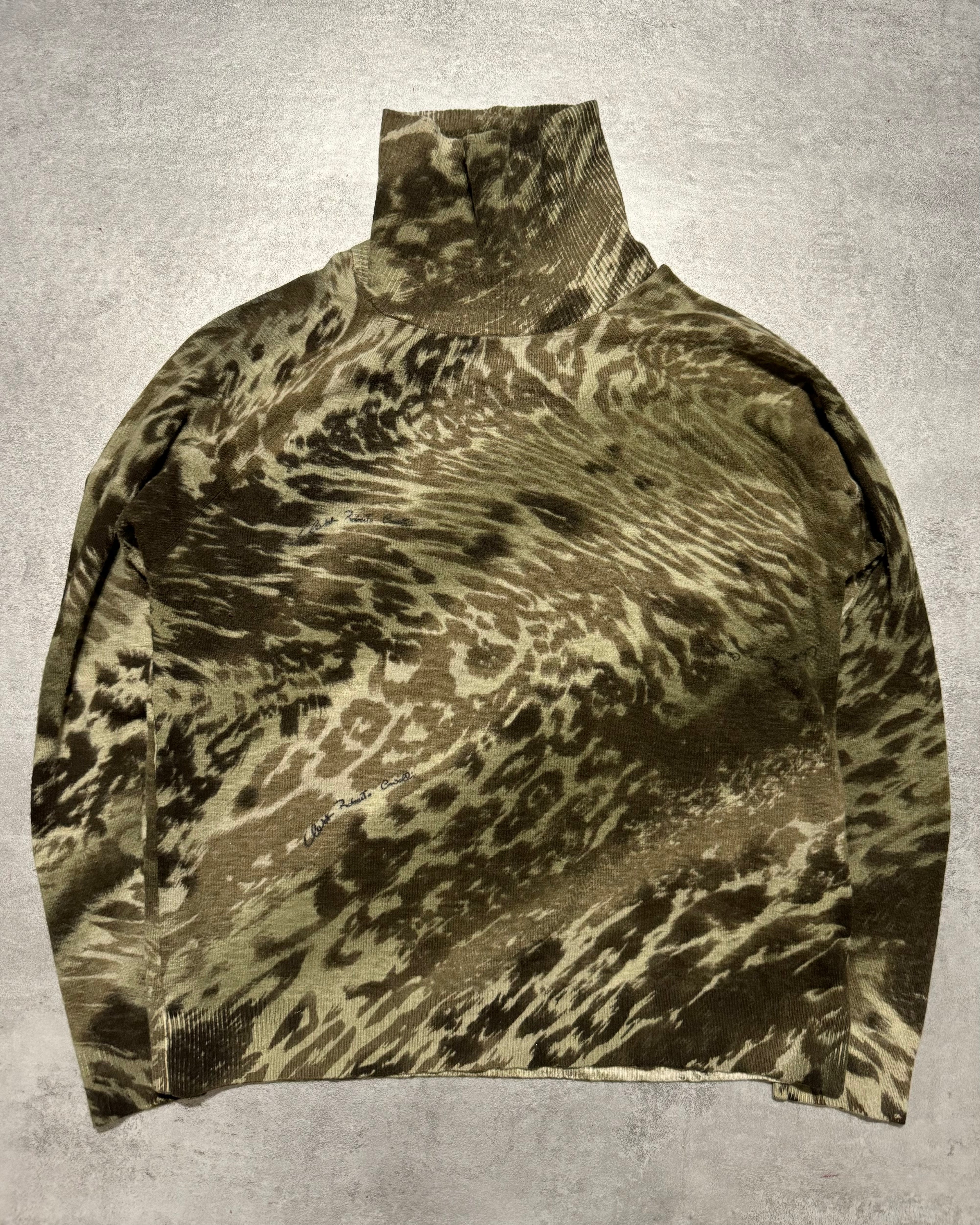 2000s Roberto Cavalli Green Camo Effect Turtleneck Sweater (S) - 1