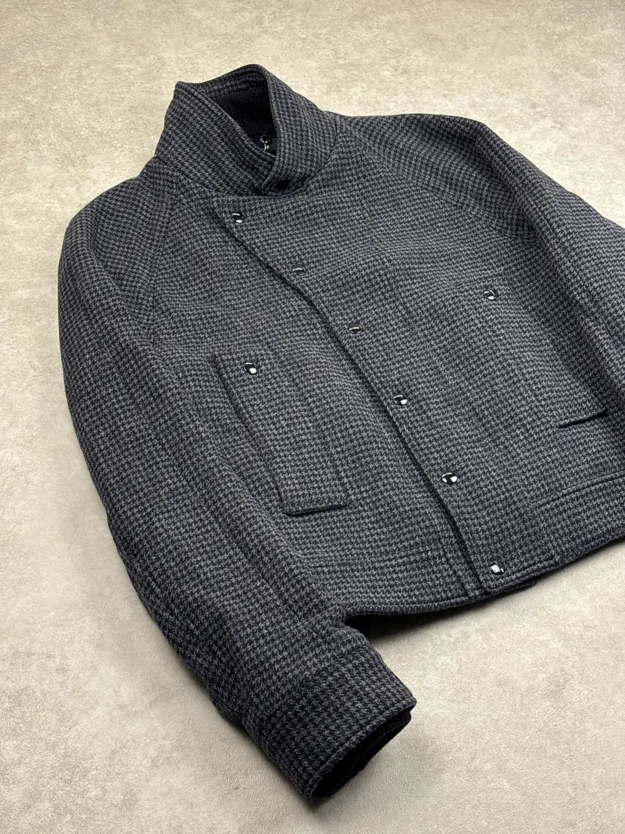 AW2008 Balenciaga Grey Wool Houndstooth Funnel Neck Jacket eFCELFAj 3