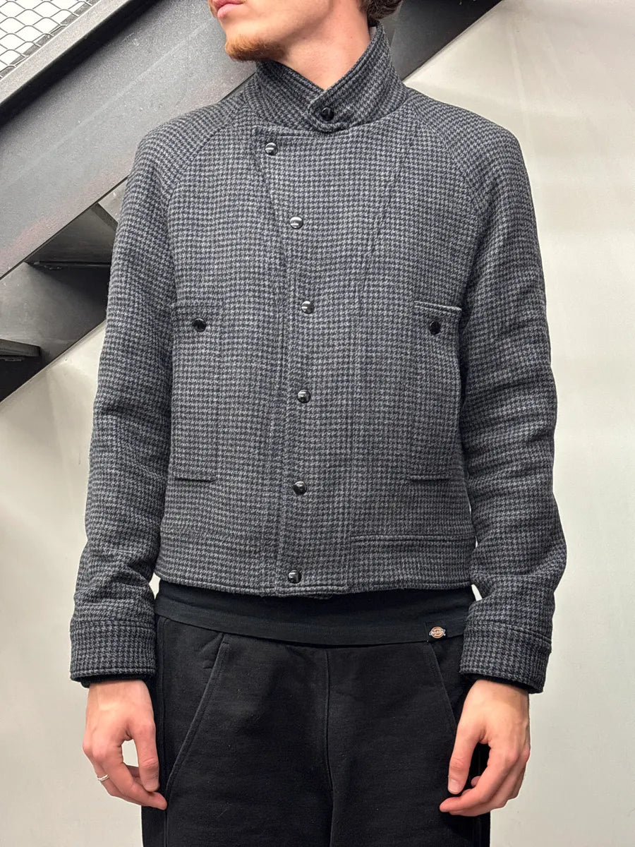 AW2008 Balenciaga Grey Wool Houndstooth Funnel Neck Jacket eFCELFAj 0