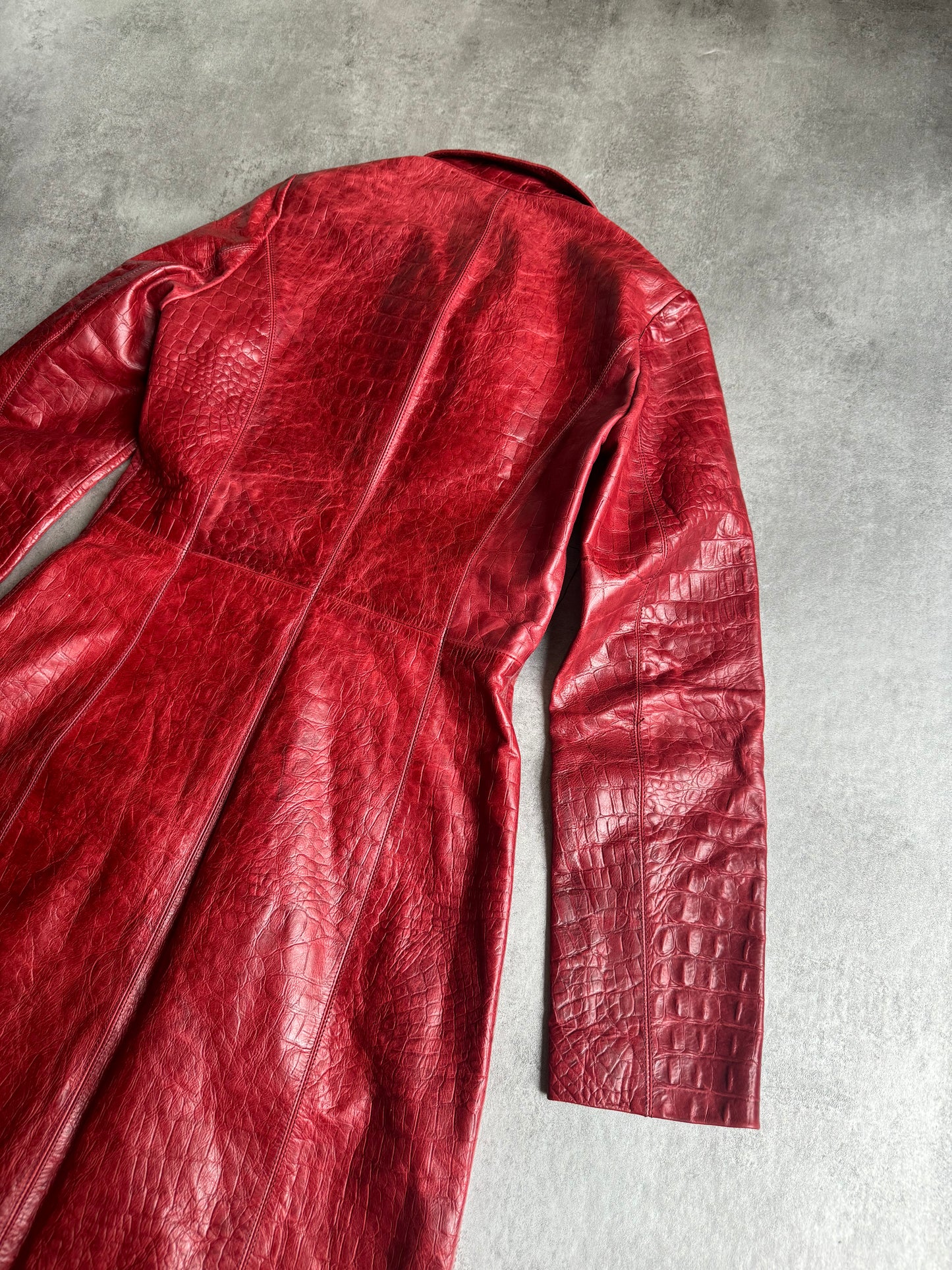 AW2000 Roberto Cavalli Red Crocodile Long Leather Jacket (S) - 5