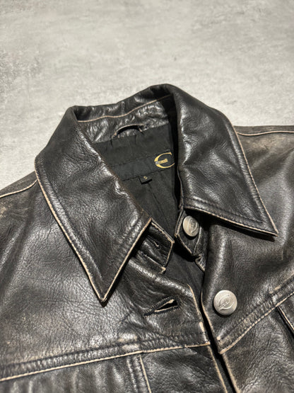 2000s Cavalli Brut Raw Patin Archive Leather Jacket (XS) - 7