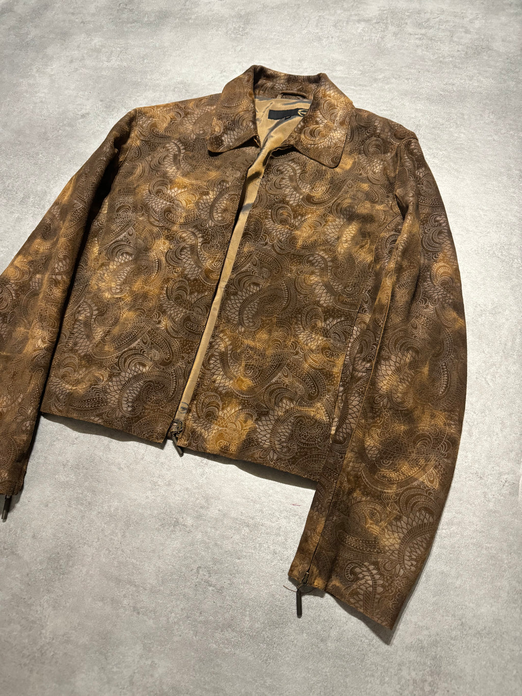 2000s Cavalli Brown Spiritual Dragon Faded Leather Premium Jacket (L) - 12