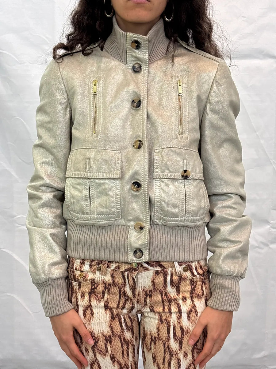 SS2006 Gucci Silver Madonna Leather Bomber Jacket by Frida Giannini eKFMTDCP 0