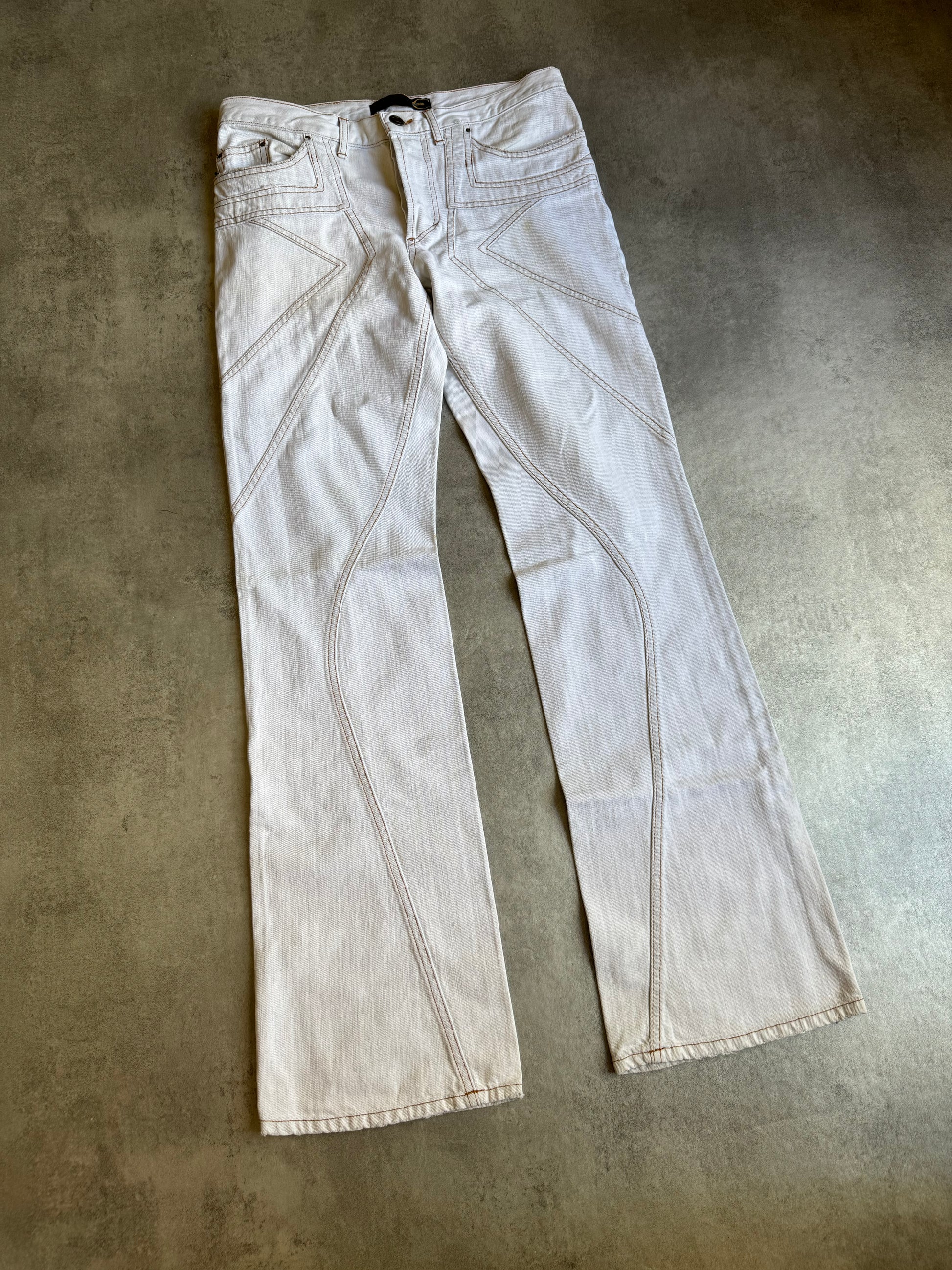 SS2004 Cavalli Geometrical Relaxed Triple White Pants (M) - 11