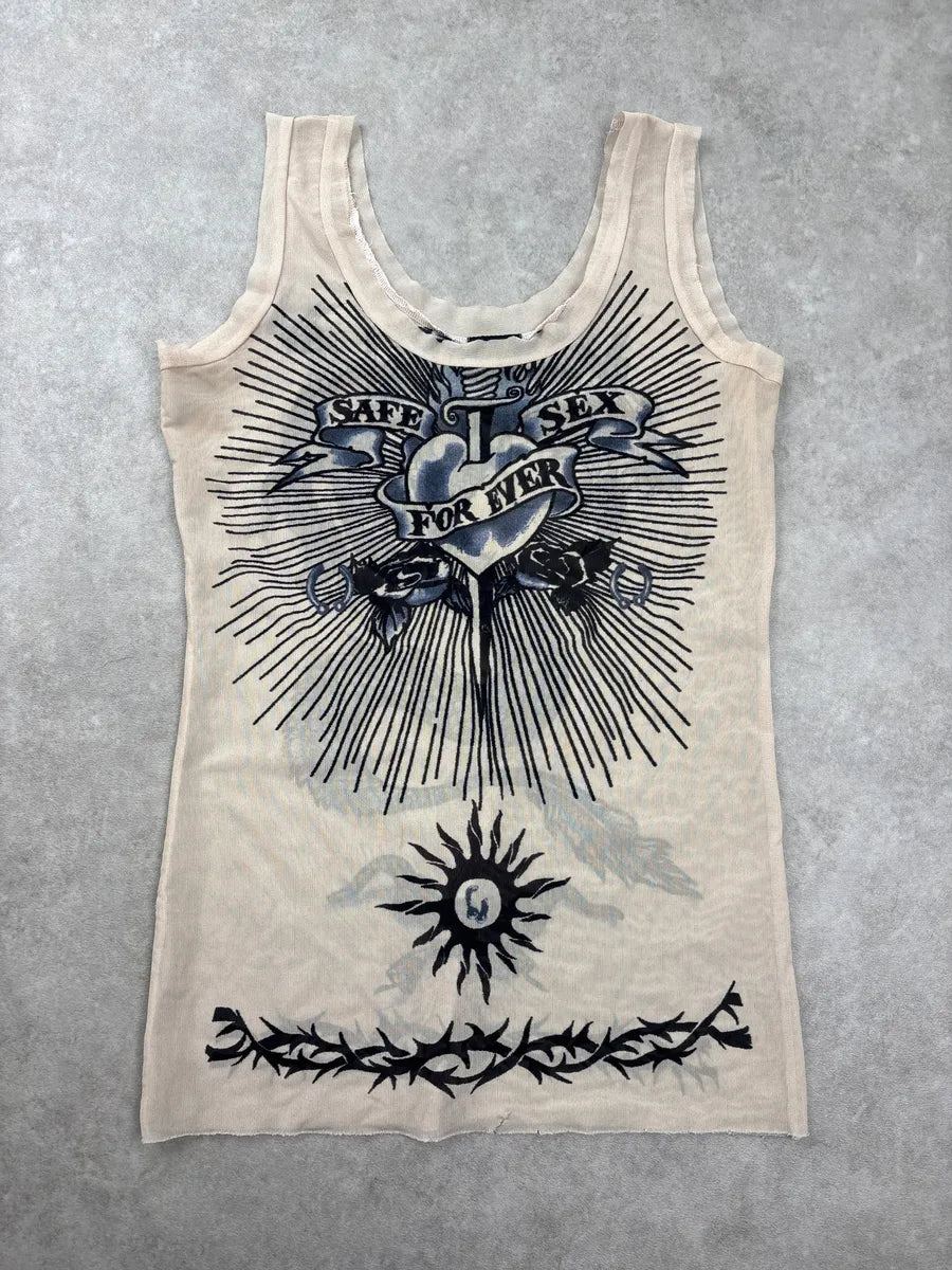 SS1996 Jean Paul Gaultier Beige Safe Sex Mesh Tank Top eOqlPuGu 0