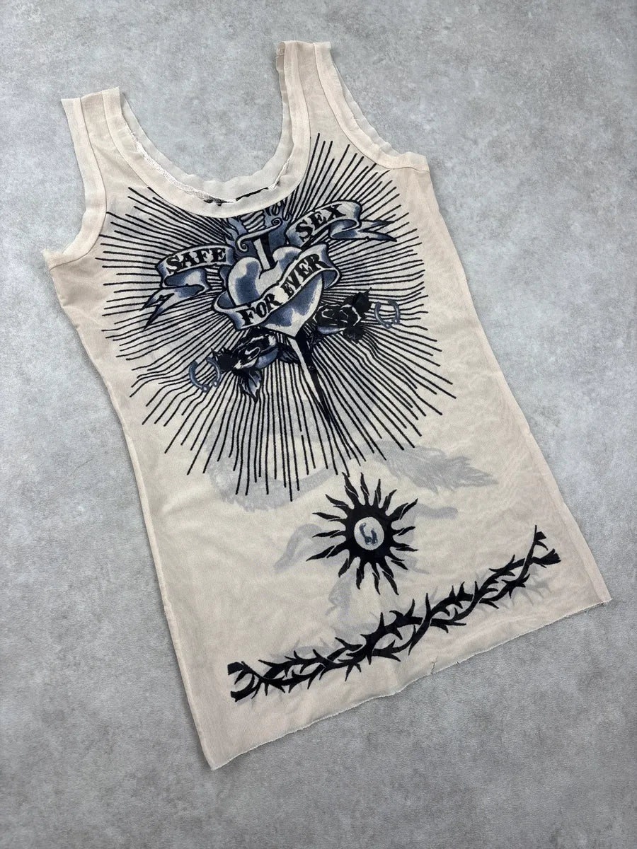 SS1996 Jean Paul Gaultier Beige Safe Sex Mesh Tank Top eOqlPuGu 3