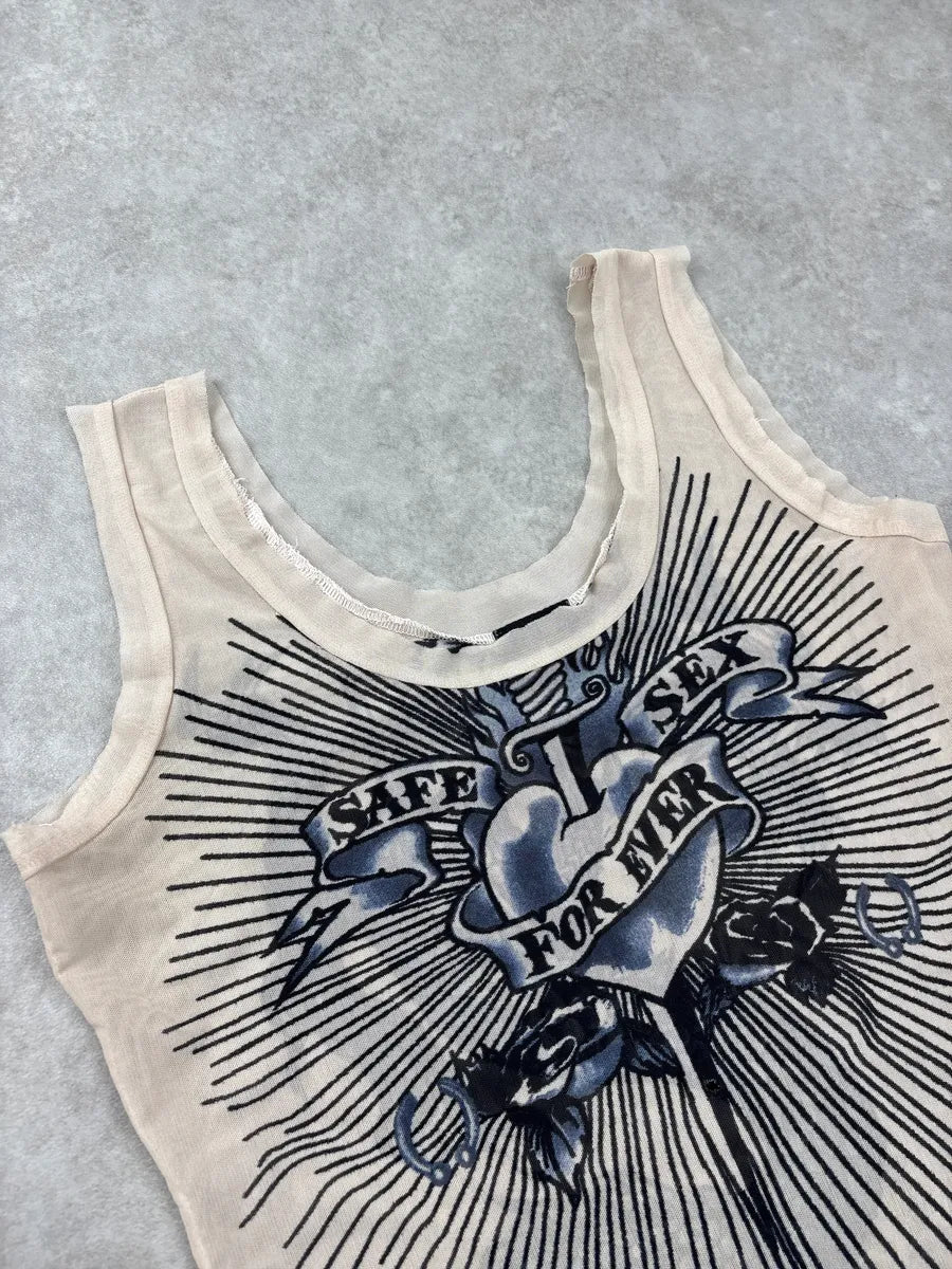 SS1996 Jean Paul Gaultier Beige Safe Sex Mesh Tank Top eOqlPuGu 4
