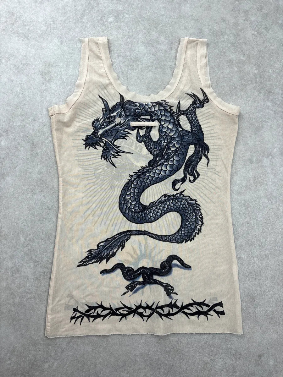 SS1996 Jean Paul Gaultier Beige Safe Sex Mesh Tank Top eOqlPuGu 5