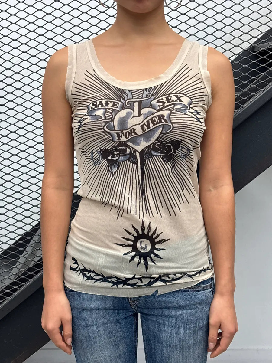 SS1996 Jean Paul Gaultier Beige Safe Sex Mesh Tank Top eOqlPuGu 1