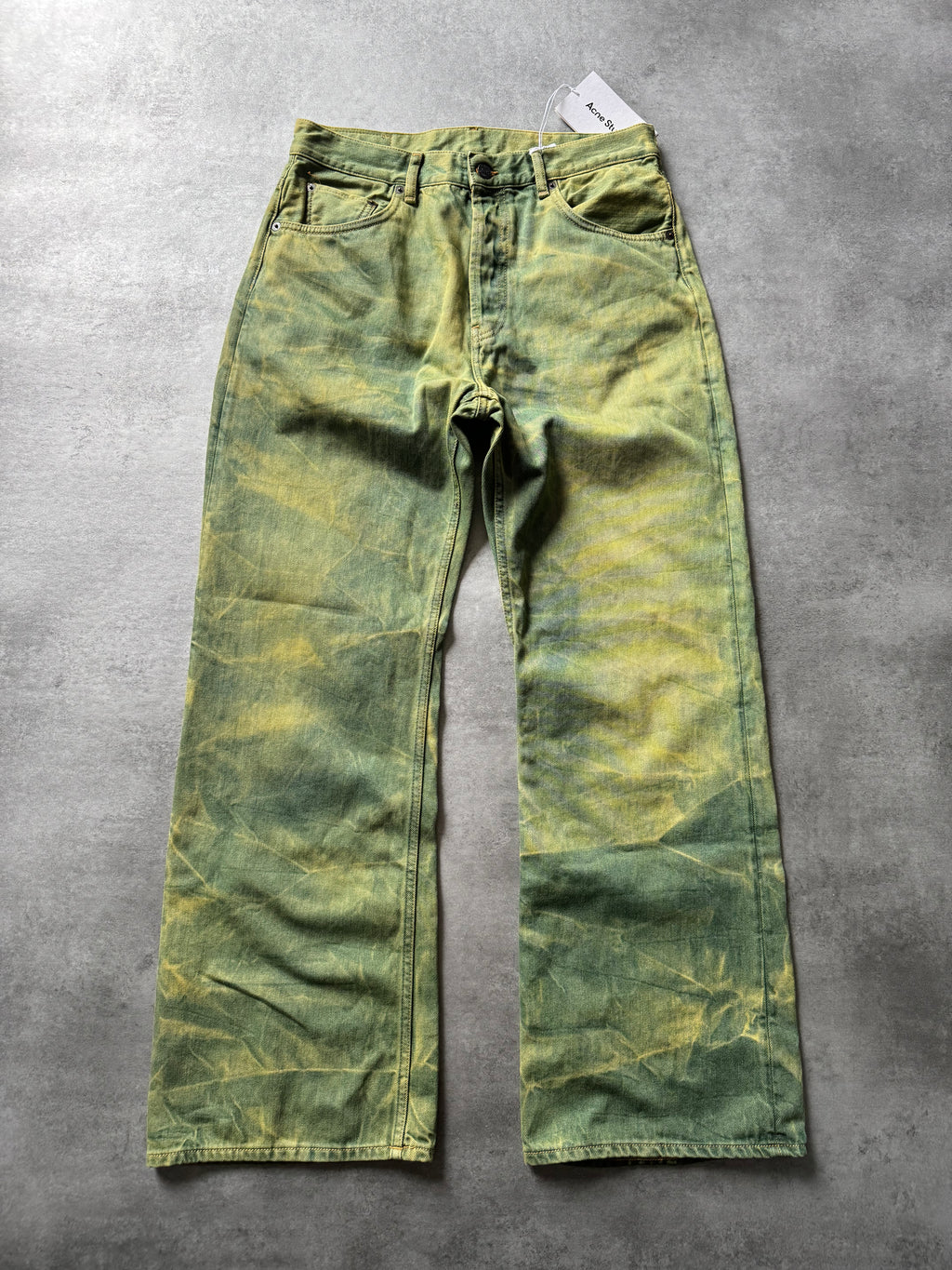 AW2021 Acne Studios Acid Green Washed Straight Relaxed Pants (M) - 9