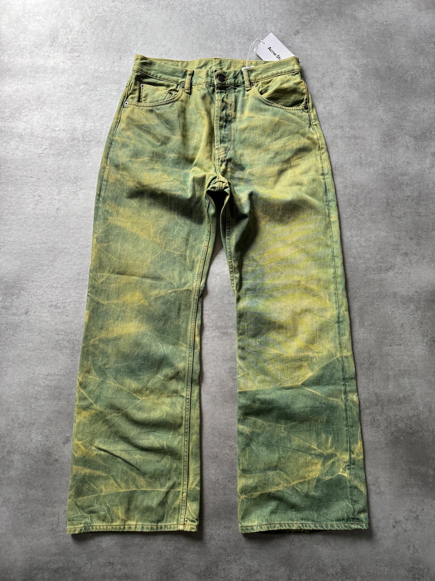 AW2021 Acne Studios Acid Green Washed Straight Relaxed Pants (M) - 9