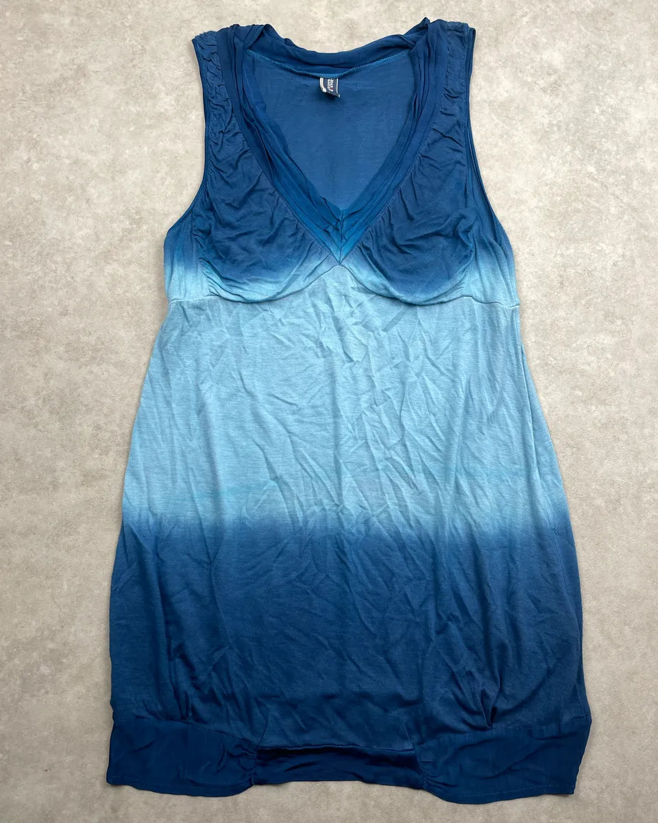 2000s Jean Paul Gaultier Blue Viscose Ombre Gradient V-Neck Dress eSWxUITc 1