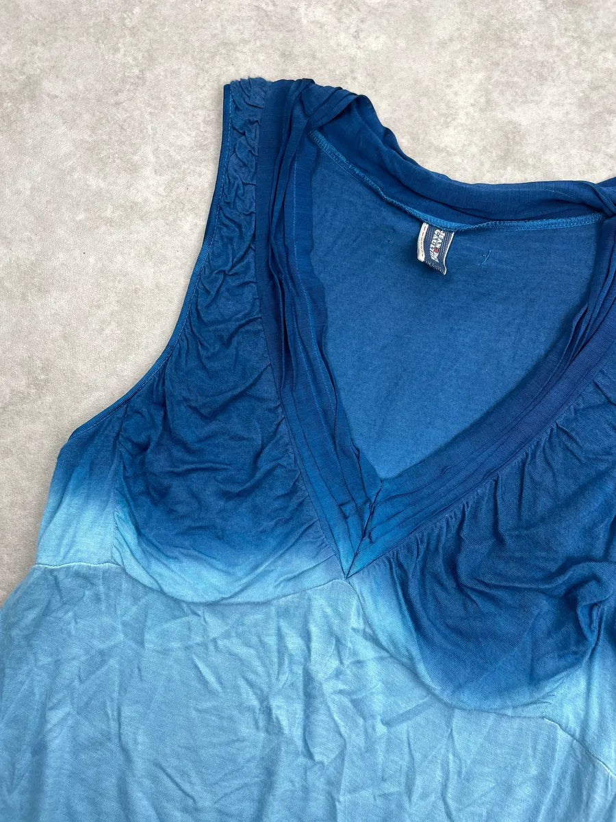 2000s Jean Paul Gaultier Blue Viscose Ombre Gradient V-Neck Dress eSWxUITc 5