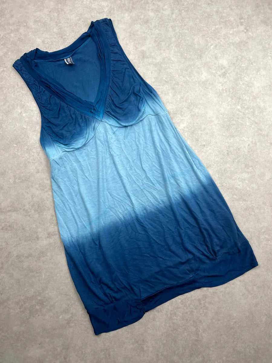 2000s Jean Paul Gaultier Blue Viscose Ombre Gradient V-Neck Dress eSWxUITc 3