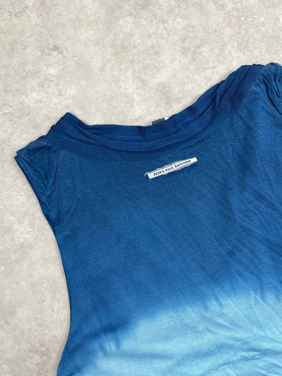 2000s Jean Paul Gaultier Blue Viscose Ombre Gradient V-Neck Dress eSWxUITc 10
