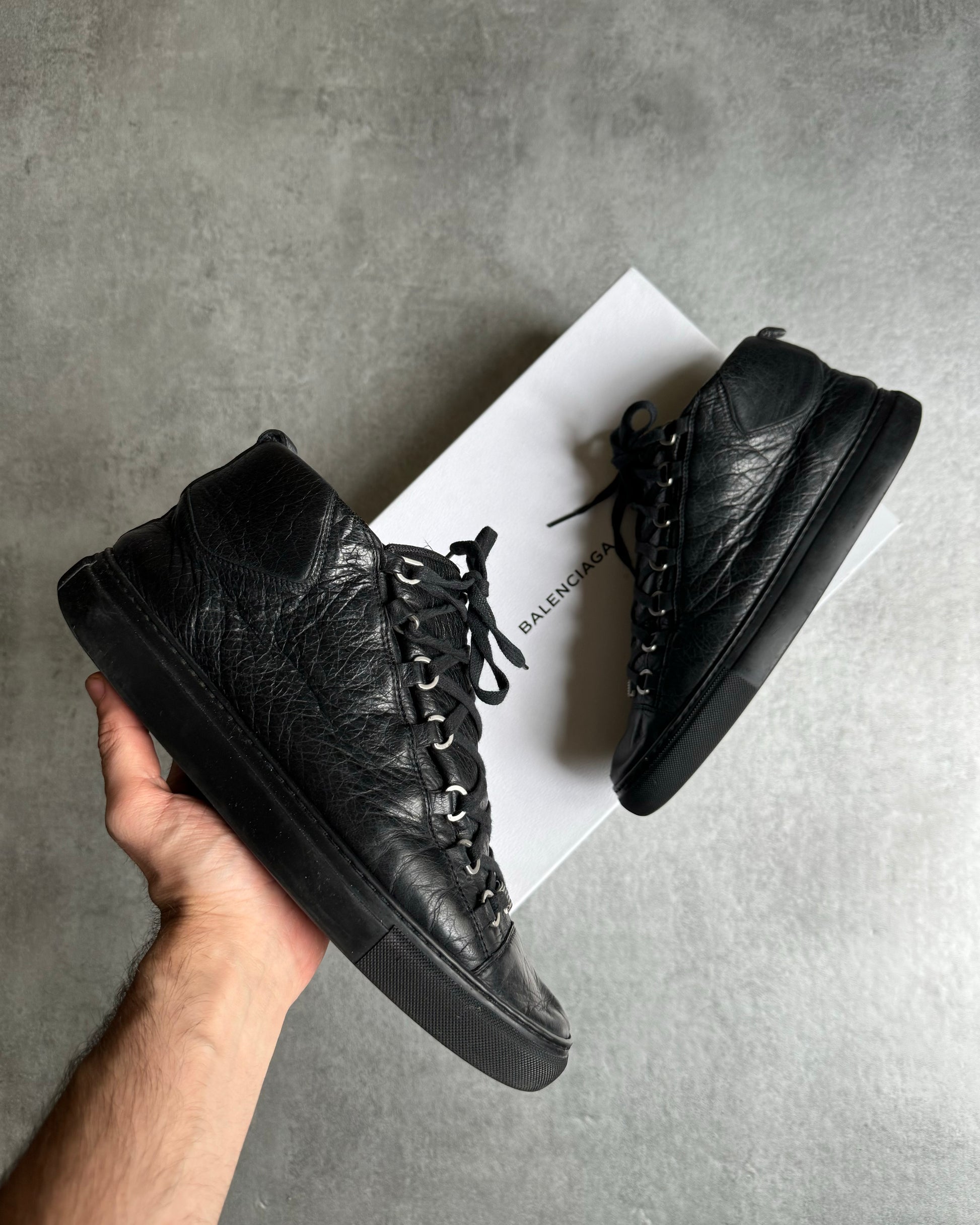Balenciaga Arena High Black Leather Shoes 43eu us9 5