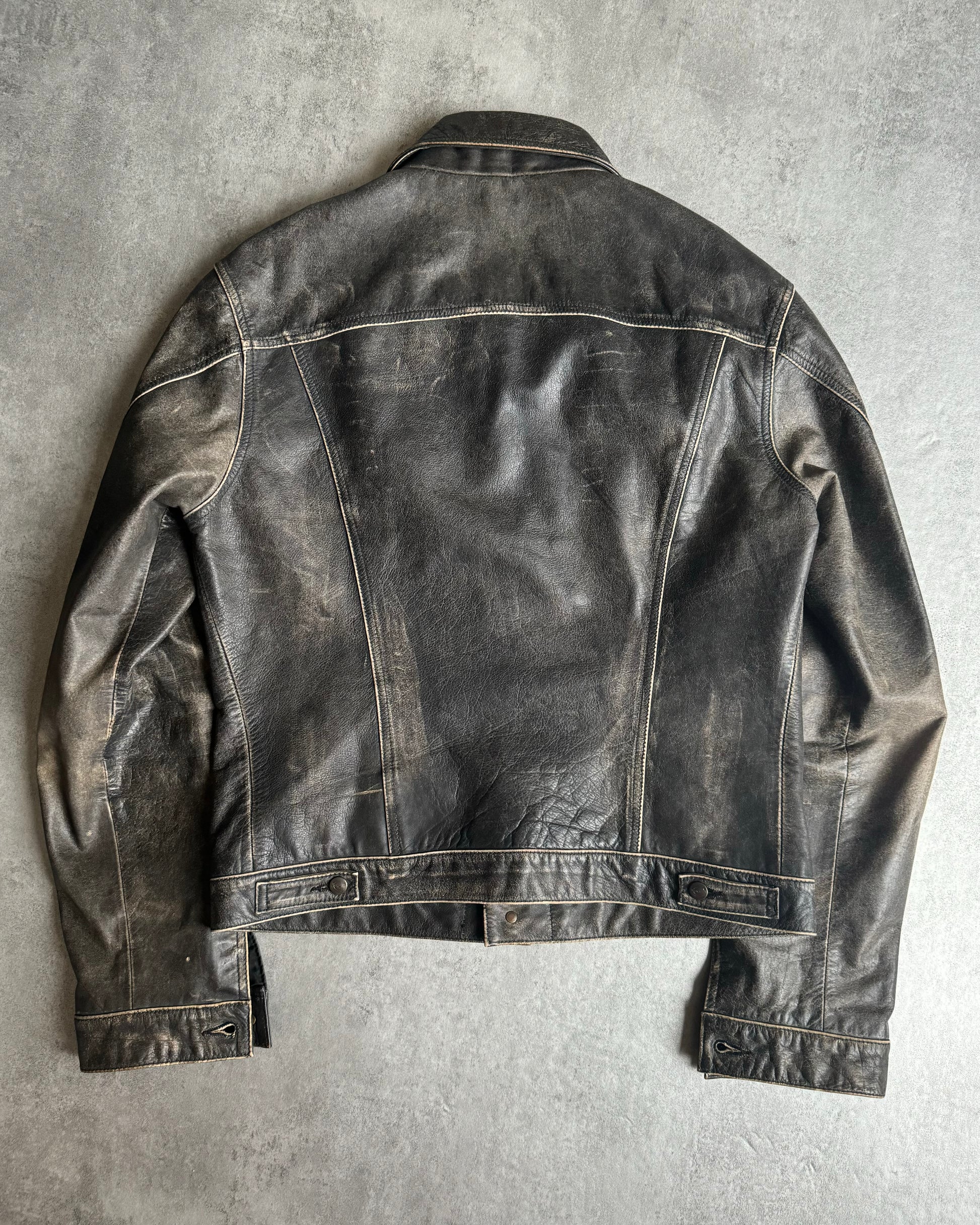 2000s Cavalli Brut Raw Patin Archive Leather Jacket (M) - 3