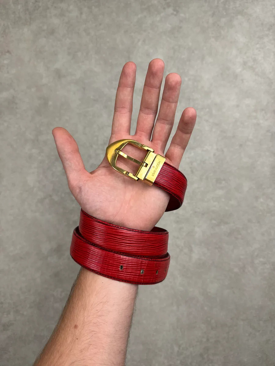 2000s Louis Vuitton Red Epi Texture Slim Leather Belt eVMujsJF 1
