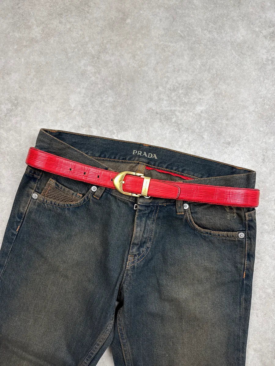 2000s Louis Vuitton Red Epi Texture Slim Leather Belt eVMujsJF 0
