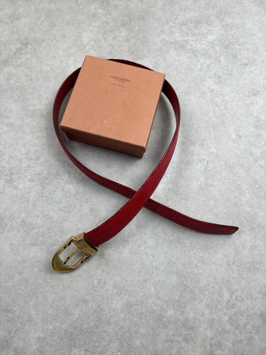 2000s Louis Vuitton Red Epi Texture Slim Leather Belt eVMujsJF 2