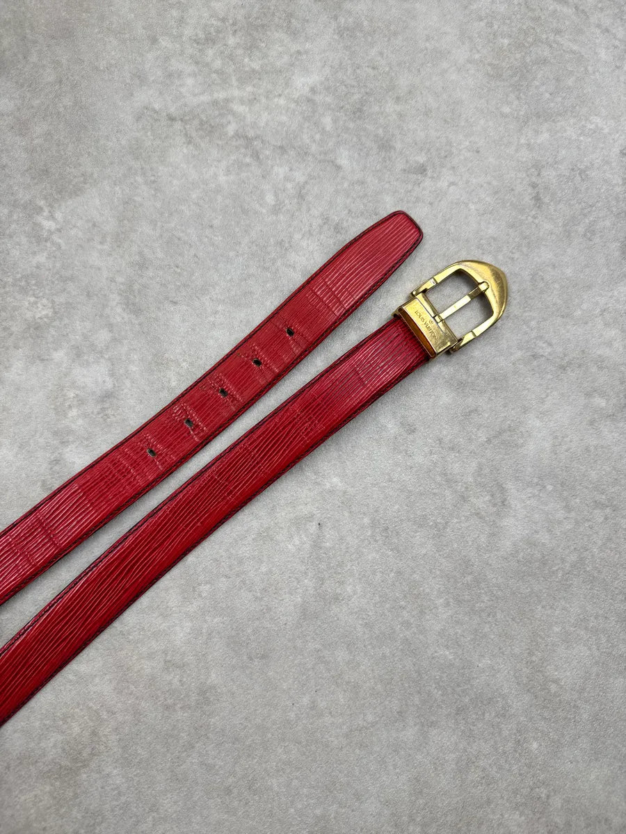 2000s Louis Vuitton Red Epi Texture Slim Leather Belt eVMujsJF 3