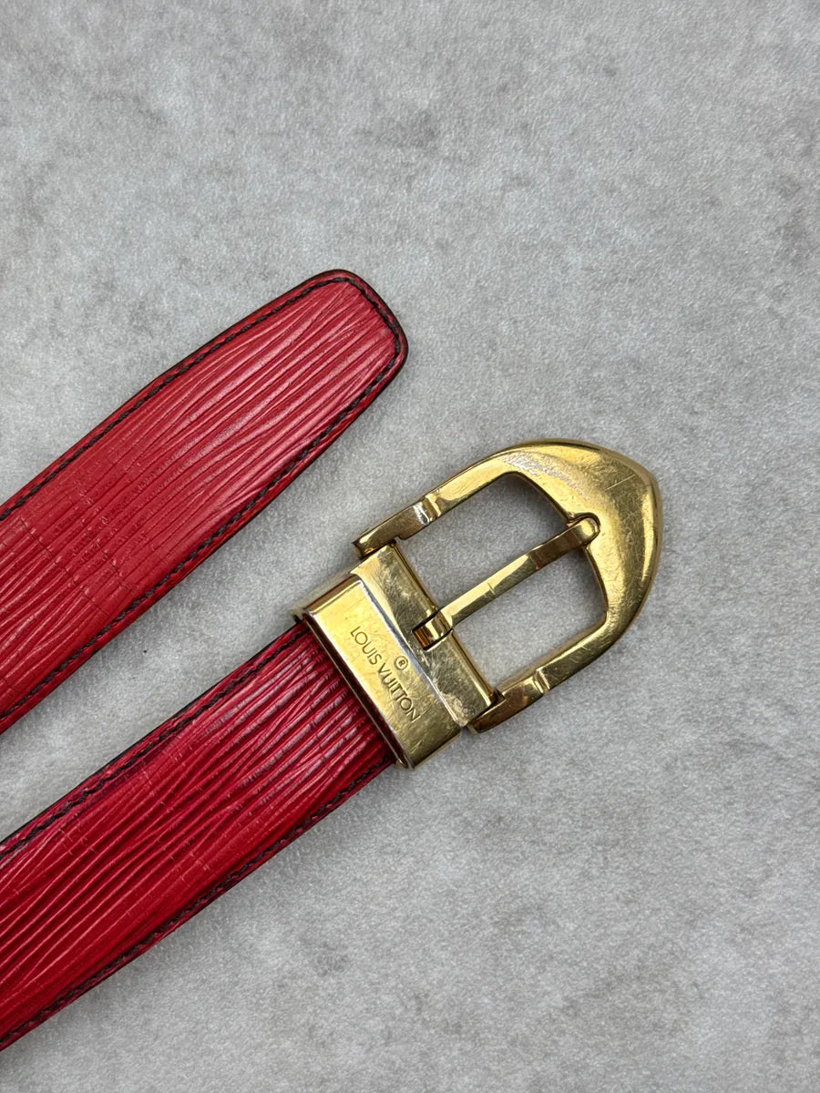 2000s Louis Vuitton Red Epi Texture Slim Leather Belt eVMujsJF 4