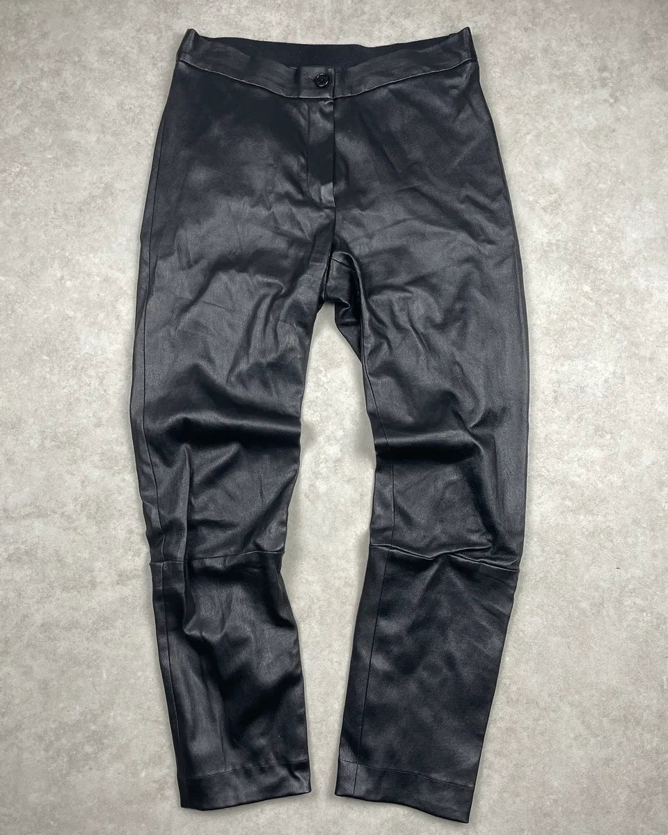 2000s Ann Demeulemeester Black Leather Button-Cuff Slim Pants eXbXMNvs 0