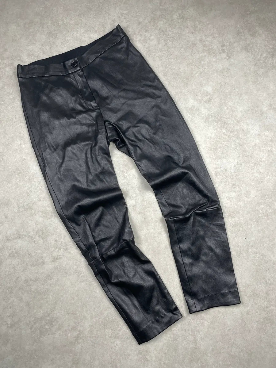 2000s Ann Demeulemeester Black Leather Button-Cuff Slim Pants eXbXMNvs 4