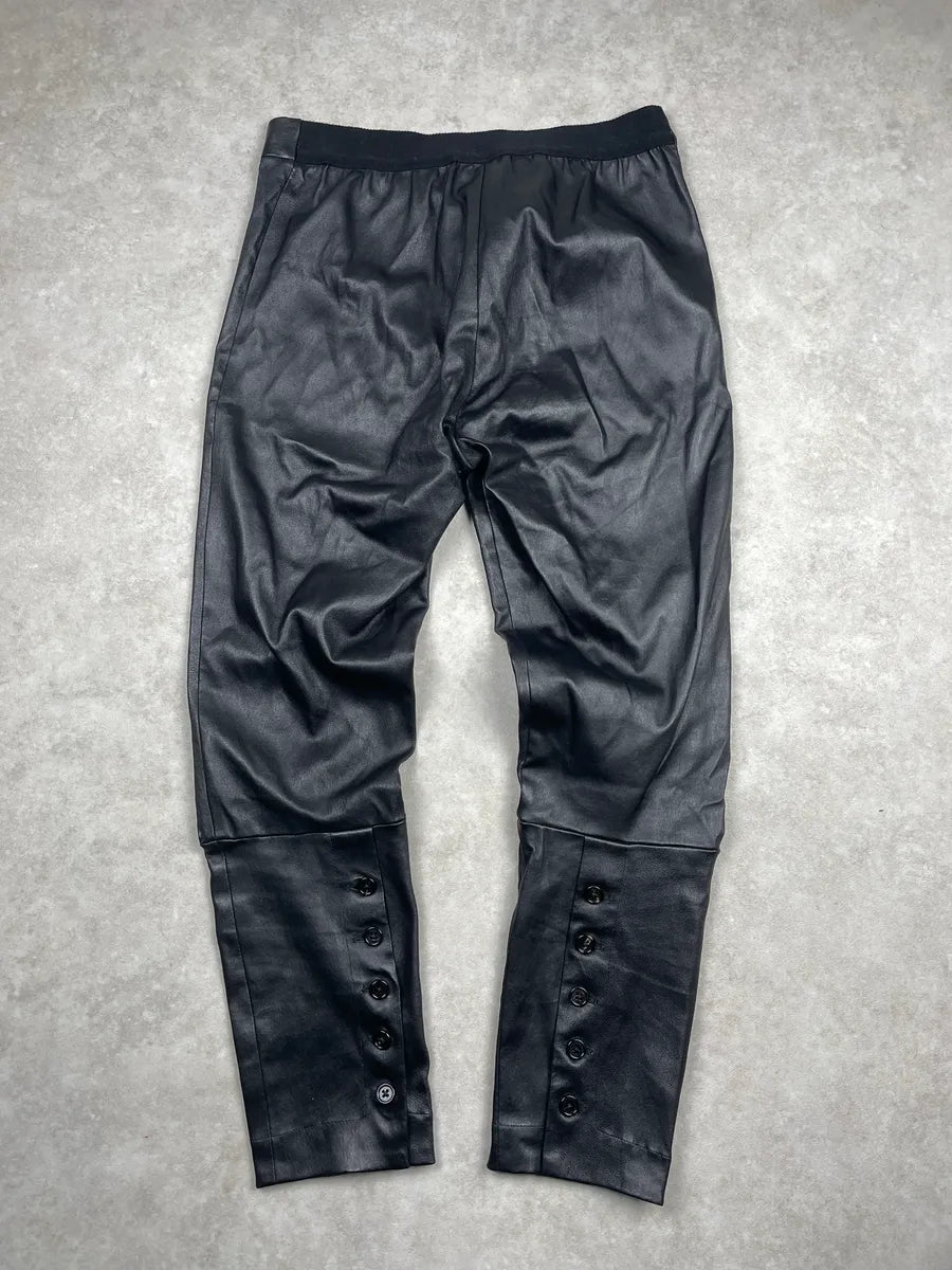 2000s Ann Demeulemeester Black Leather Button-Cuff Slim Pants eXbXMNvs 5