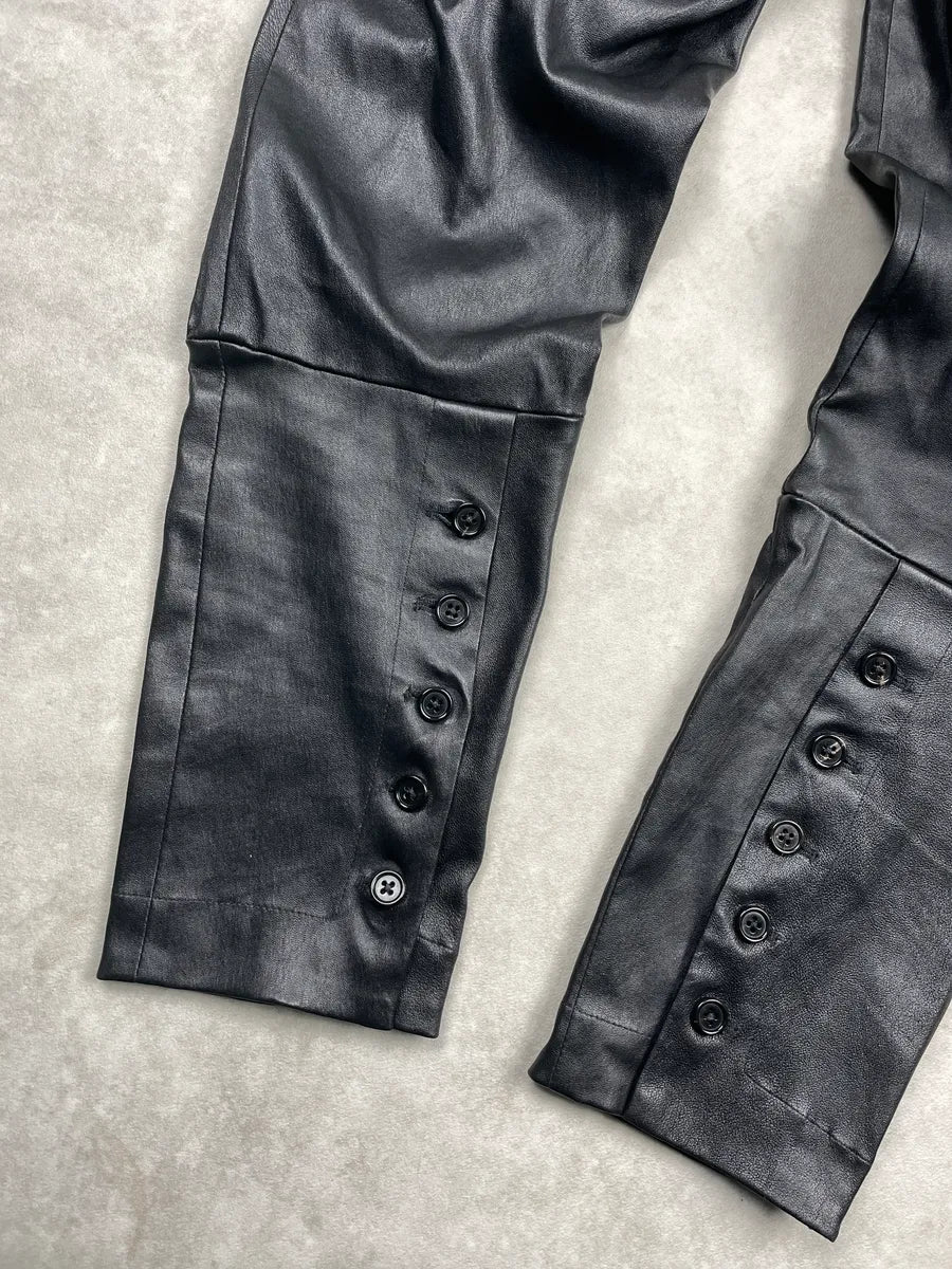 2000s Ann Demeulemeester Black Leather Button-Cuff Slim Pants eXbXMNvs 8